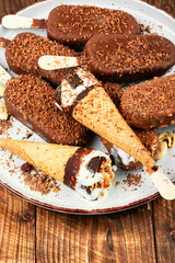 Variety of chocolate ice cream desserts.