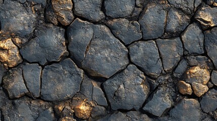 Fototapeta premium Cracked and Weathered Black and Gold Rock Surface