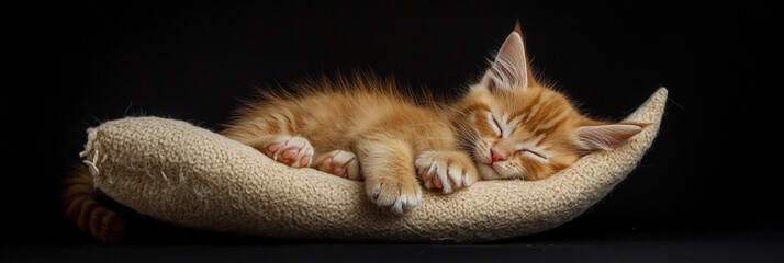 Obraz premium Orange kitten peacefully sleeping on soft cushion