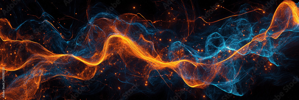 Poster colorful swirling patterns of light in dark background