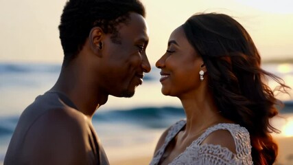 Middle aged loving couple on the beach. This couple's laughter echoes as they share a moment on the beach, embodying love and joy in every frame.