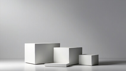 Fototapeta premium Light grey background for product presentation with shadows and light, Empty podiums, Mockup