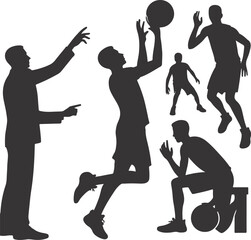 Man Playing Basketball Team Silhouette Vector icon with PNG Transparent Background