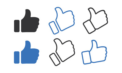 Thumb up icons collection. Thumbs up or like sign. Yes, good symbol. Flat style and outline - stock vector.