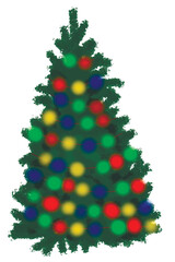 Flat cartoon illustration of Christmas tree with colorful garland. Cute decoration for Christmas hand drawn style isolated on white background.