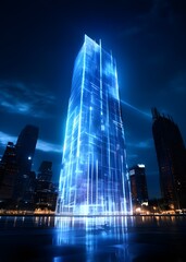 Modern Building in the Night - Cityscape with Blue Lighting