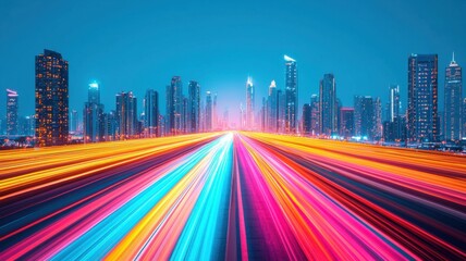 Fototapeta premium Dynamic nighttime cityscape dubai long exposure photography urban environment vibrant colors technology impact