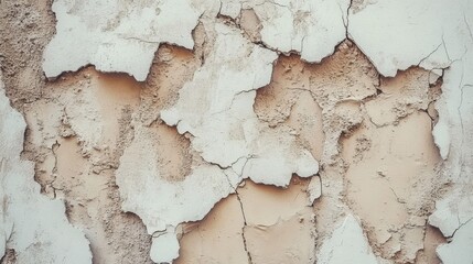 Fototapeta premium Cracked and Peeling White Paint on a Beige Wall