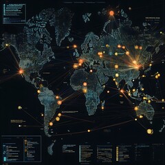 Global network visualization on a world map digital art technology abstract concept dark environment data insights