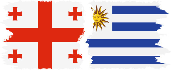 Uruguay and Georgia grunge flags connection, vector