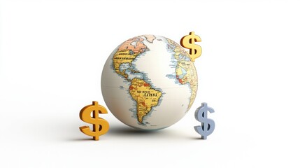Finance banking and stock concept. globe surrounded by dollar signs, symbolizing global economy and finance