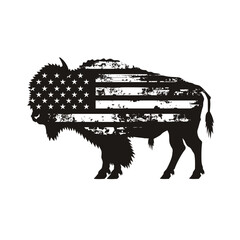 Bison American flag silhouette vector illustration