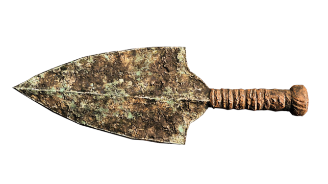 Ancient spearhead on a white isolated background