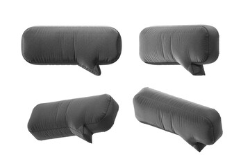 Gray speech bubble-shaped cushions in various angles on white background. 3D Rendering