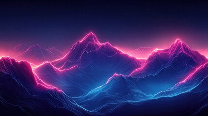 Neon Mountainscape: A Digital Art of Glowing Peaks