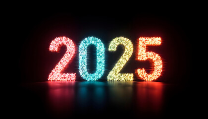 Illuminated 2025 on Dark Backdrop