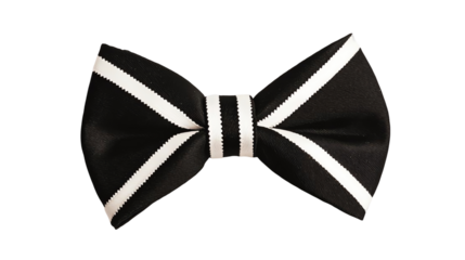 Classic black bow tie with white stripes, white isolate background