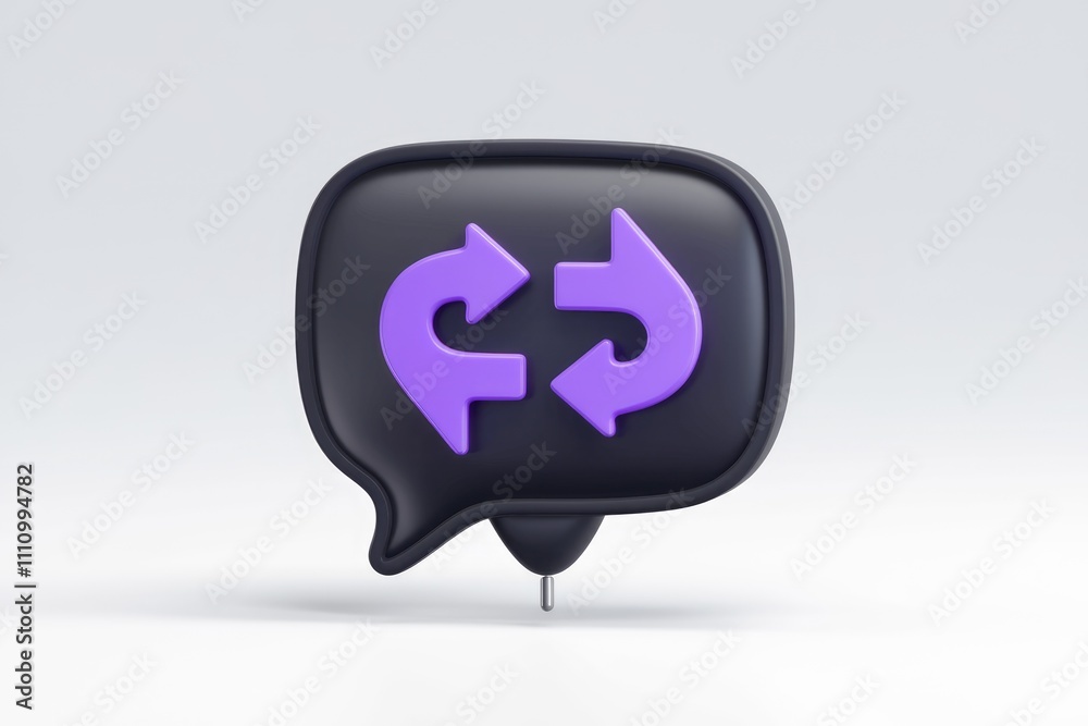 Poster purple arrows in a black speech bubble signifying a message