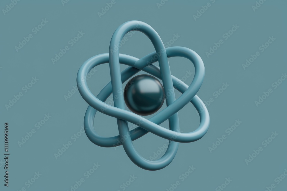 Poster Abstract 3D model of an atom with a black sphere in the center.