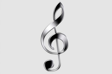 A silver treble clef symbol on a white background.