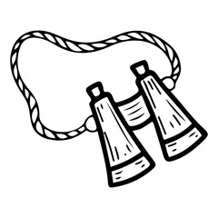 Marine binoculars hand drawn doodle. Optical device for studying water area. Observation, detection of ships. Ocean sailing. Sea voyage. Adventure. Vector line art illustration.