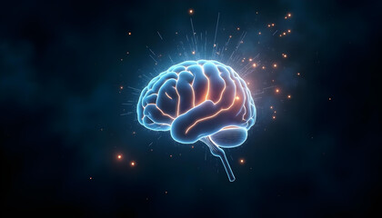 Fototapeta premium A digital representation of artificial intelligence with glowing white neural connections, highlighted in a dark void, enhanced with particle effects and swirling cosmic elements.