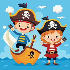 cute little pirate children posing

