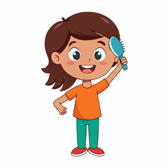 vector illustration kid brushing hair

