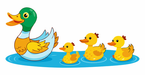 cartoon illustration mother baby ducks