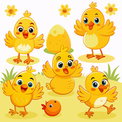cartoon illustration cute chicks

