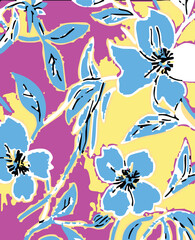 Fototapeta premium Abstract Big flowers pattern, upscale floral pattern. graphical textures floral, trendy colors pattern , flowers background with leaves. vector illustration.