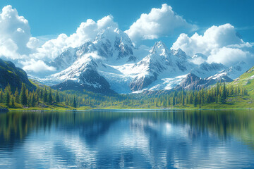 Majestic Snowcapped Mountains Reflecting in a Serene Lake