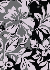 Abstract Big flowers pattern, upscale floral pattern. graphical textures floral, trendy colors pattern , flowers background with leaves. vector illustration.