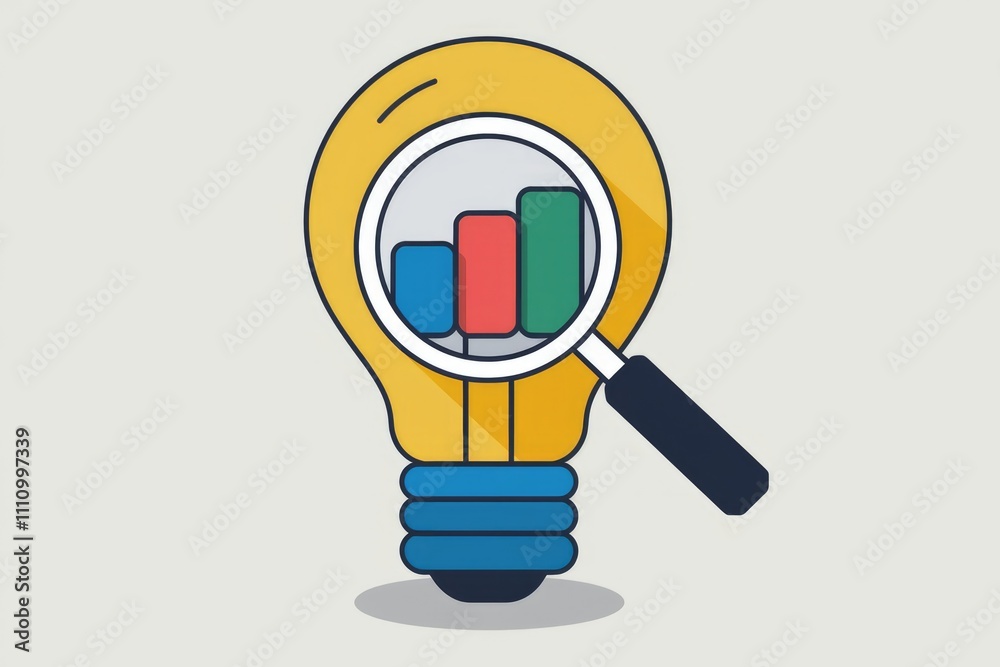 Poster a lightbulb with a magnifying glass focusing on a bar graph.