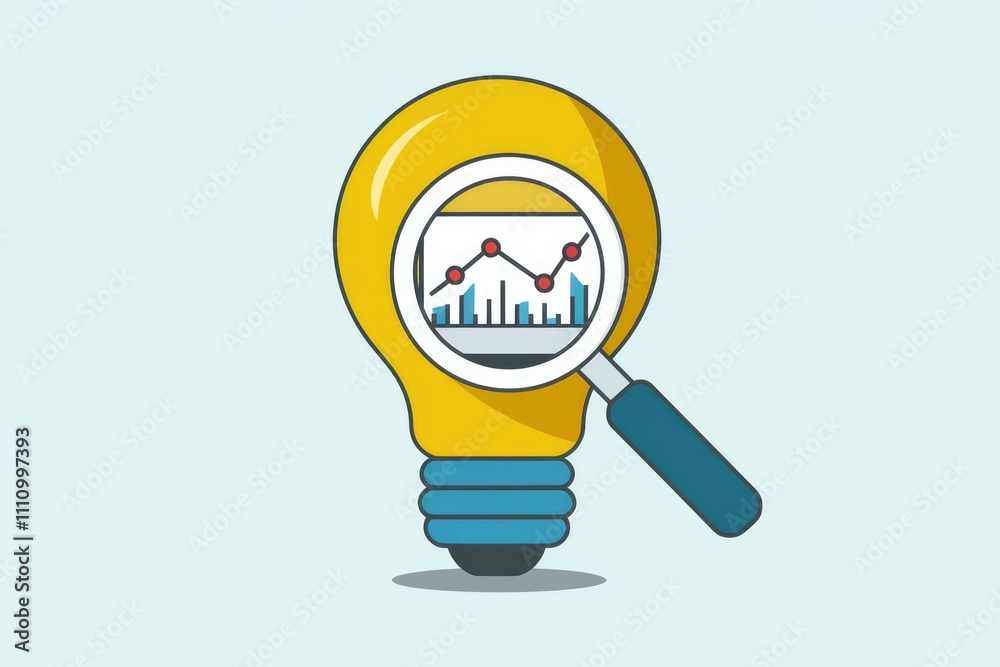 Poster A light bulb with a magnifying glass focusing on a graph  symbolizing data driven insights.