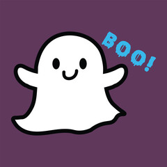 Little cute ghost Cartoon spooky character flat style isolated on Dusty Purple background minimal illustration