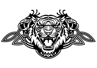 Vector drawing. Tiger, tattoo, black and white outline..pdf