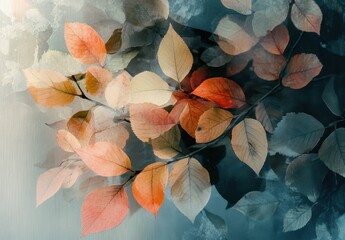 Delicate Autumn Leaves with Subtle Color Gradients in a Soft Focus Background Ideal for Nature and Seasonal Themes in Art or Design Projects