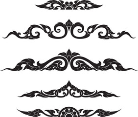 Traditional Thai Floral Borders Vector A set of intricate Thai inspired border designs perfect for invitations, packaging, or cultural decorations