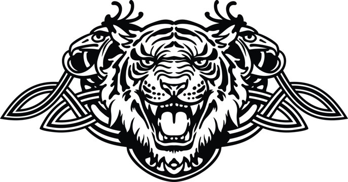 Vector drawing. Tiger, tattoo, black and white outline..cdr