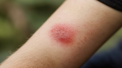 Fototapeta premium Close-Up Image of a Red Skin Injury on an Arm Showing Inflammation and Irritation, Perfect for Health and Medical Related Topics and Articles