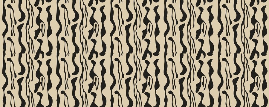 Abstract pattern featuring vertical, elongated shapes in beige and dark brown, creating a flowing, organic texture.