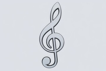 A silver treble clef on a white background.