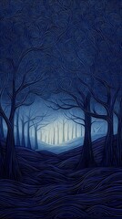 Dreamlike forest design featuring pyrography-inspired details seamlessly combined with digital art for a mystical visual experience.