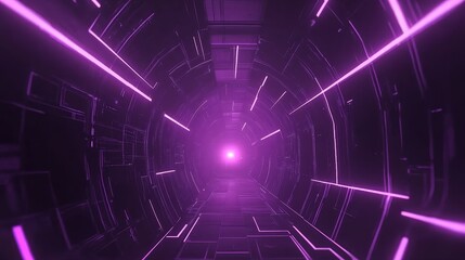 Obraz premium A futuristic tunnel with glowing purple lines, creating a sense of depth and movement.