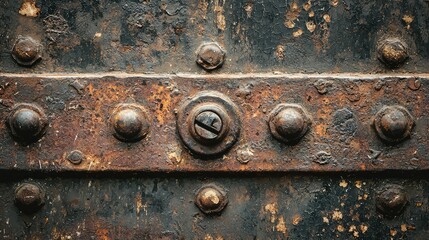 Close-Up of an Old Rusty Metal Door with Weathered Texture and Vintage Locking Mechanism, Highlighting the Beauty of Decay and Industrial Design