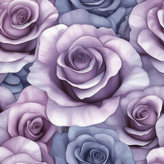 A seamless pattern of roses in shades of purple, with soft edges and subtle gradients.