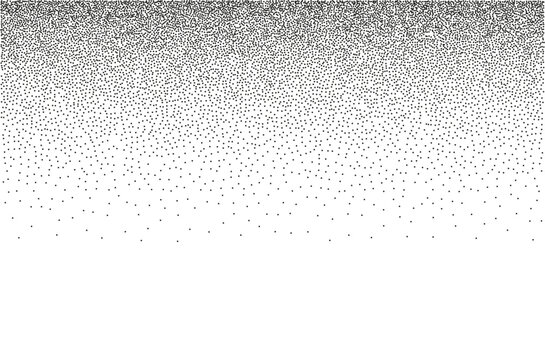 Black halftone sand gradation in noisy gradient dotted background. Grainy vignette frame with stipple effect. Grunge fade with vector dust effect.