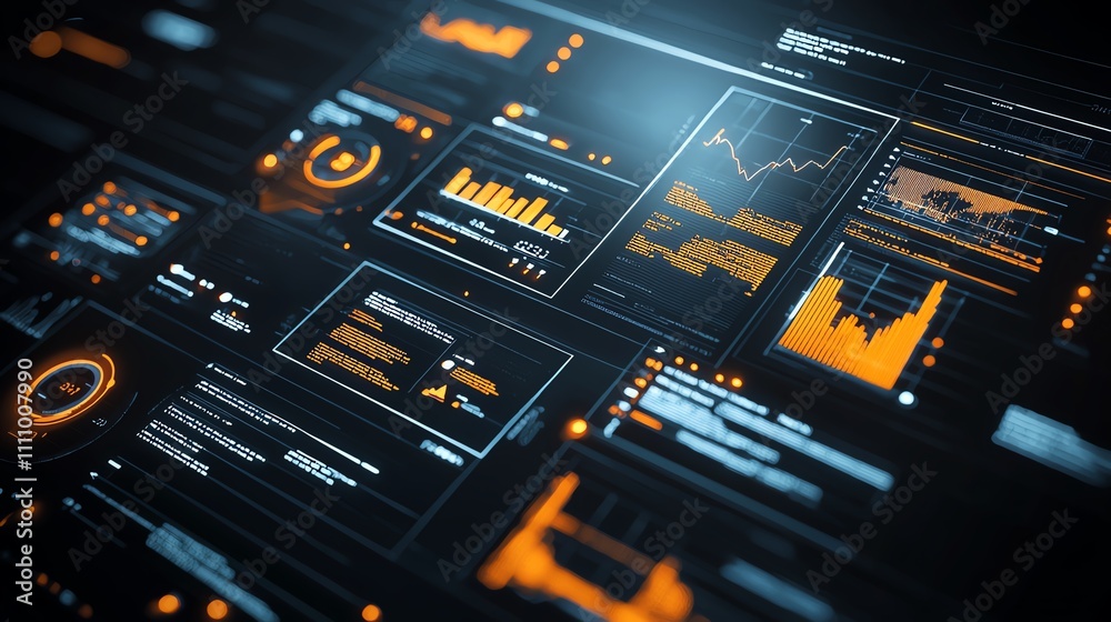 Aufkleber a detailed display of analytical data showcasing various graphs, charts, and metrics on a futuristic