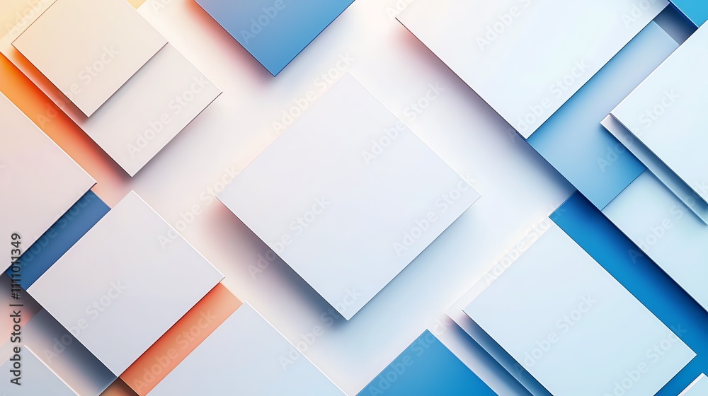 Poster a modern abstract background featuring overlapping geometric squares in various shades of blue and w